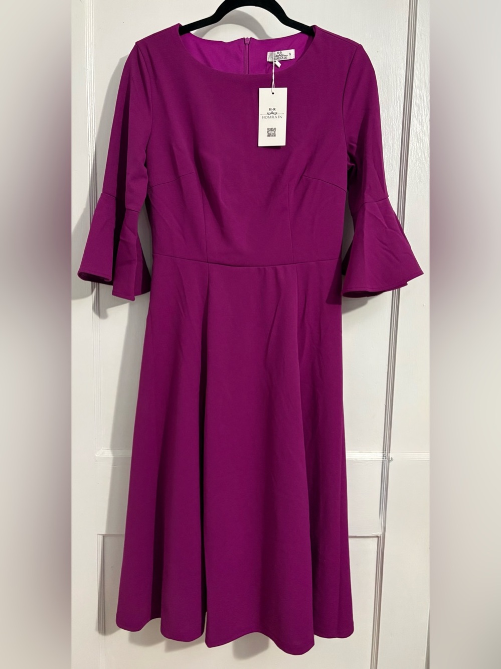 HR Homrain Fuchsia Bell-Sleeve Midi Dress